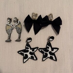 Black Beaded Star & Bow Kids Earrings Set